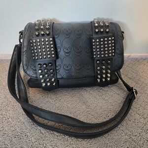 Cute Goth Studded Black Skull Shoulder Bag